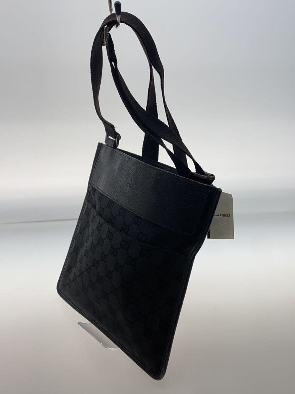 Gucci strap trim Canvas GG Black leather top bag messenger Black